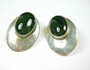 Vintage Sterling Silver Smooth Oval Onyx Stud Earrings 9.2 Grams Signed FC - Picture 1 of 7