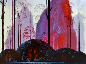 Eyvind Earle "MAUVE RED AND PURPLE" Hand signed 1987 Serigraph Magic Realism - Picture 1 of 5