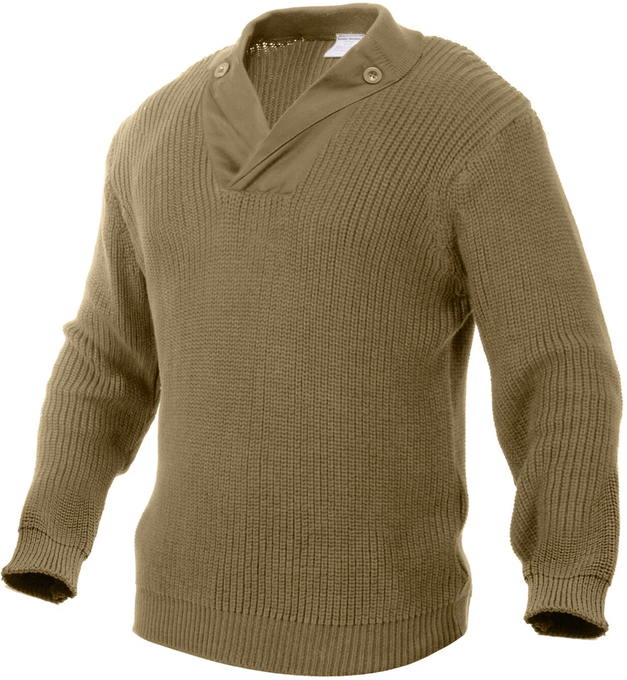 Thick Knit Ribbed Military WWII Style Mechanics Sweater with Elbow Patches - Image 1 of 1
