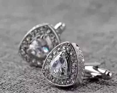 2.5Ct Trillion Cut Lab-Created Diamond Men's Cufflink 14K White Gold Plated  - Image 1 of 3