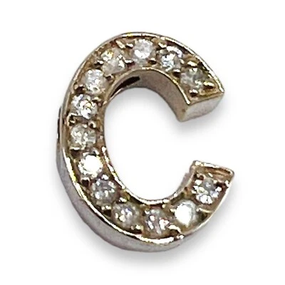 14k White Gold Initial Letter C Natural Diamond Slide Pendant - Image 1 of 4