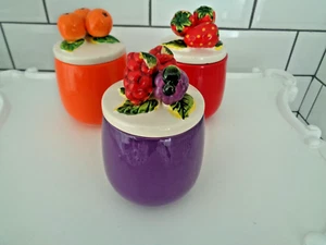 Vintage Fruit jam or sauces pots x3 Size 5.5ins tall Used - Picture 1 of 19