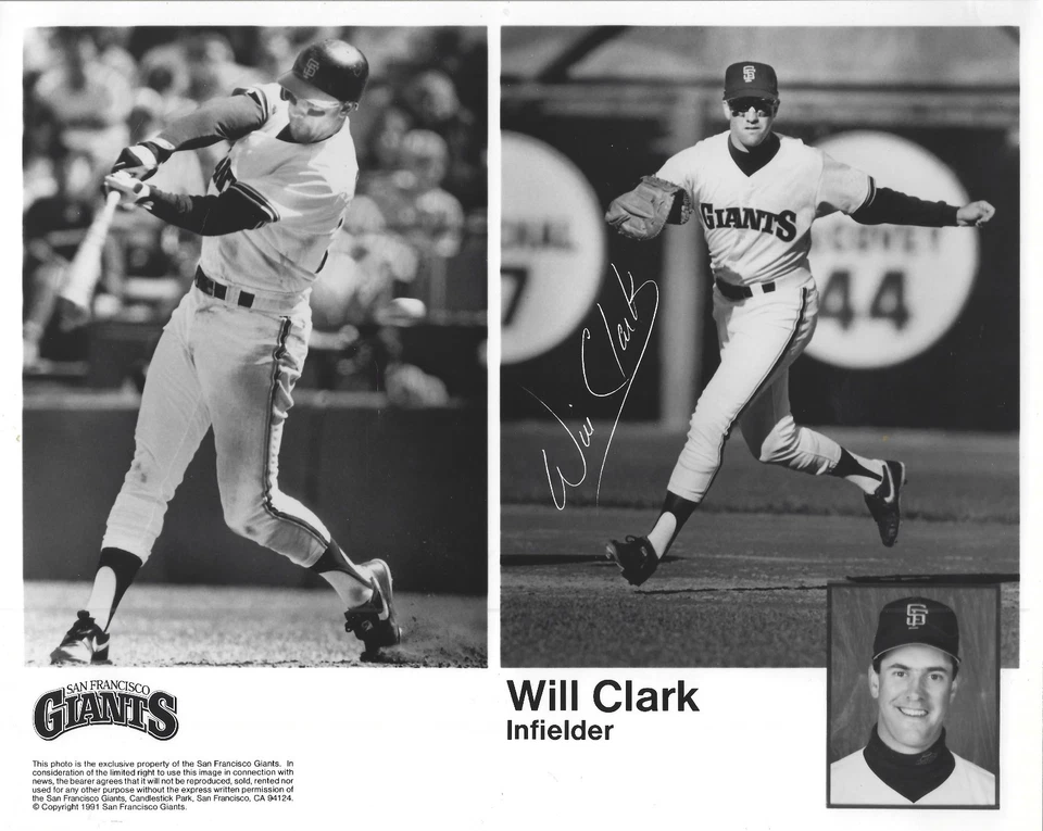 Original 1991 Will Clark San Francisco Giants Club-Issue Type 1 8x10 Press Photo - Image 1 of 1