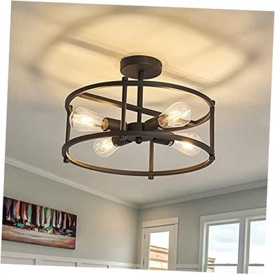 Industrial Semi Flush Mount Ceiling Light,Rustic Metal Ceiling Light 4 Light - Image 1 of 4