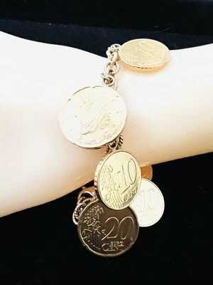Pulsera Veronesa Italiana Oro 18K Vermeil Plata Esterlina Euro Moneda Eslabón Dije Foto 1 de 4