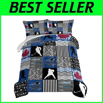 超柔软超细纤维全棉被套装-儿童房冰上曲棍球设计 — 第 1/4 张图片