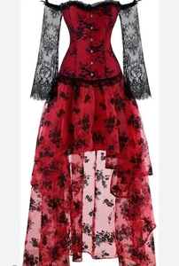 Kimring Damen Steampunk viktorianisches schulterfreies Korsett Top mit hohem niedrigem Rock - Bild 1 von 8