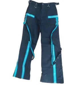 Punk Gothic Hose Damen. Rave Techno Schnallen, Reißverschlüsse Blau Schw. Gr 30 - Bild 1 von 8