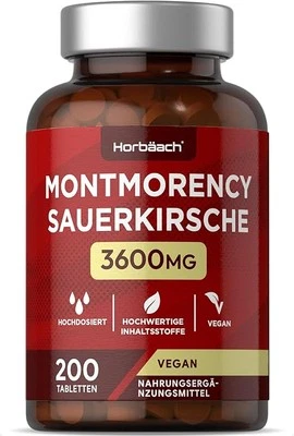 HORBAACH Montmorency Sauerkirsche 3600mg, 50:1 Kirsche Extrakt,Hochdosiert, 200 Stk,Vegan