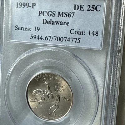 1999 P Delaware State Quarter 25 Cent  Coin PCGS MS67 - Image 1 of 4