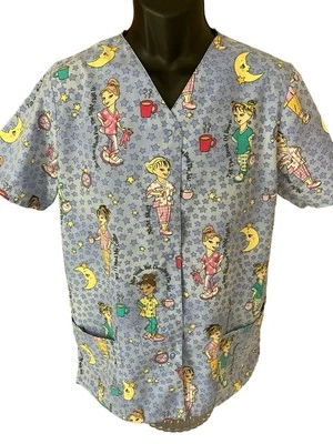 Simply Basic Scrub Top Women's Medium Snap Button Night Shift V-Neck Short Sleev - Image 1 of 4