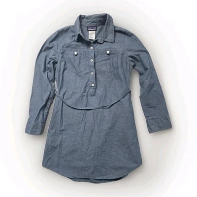 Patagonia Women’s Organic Cotton Chambray Shirt Dress Tunic Blue Size 6 - Image 1 of 4