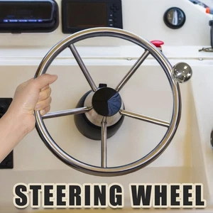 11 inch Boat Steering Wheel 5 Spoke Stainless Steel Destroyer Style Marine Knob - Bild 1 von 6