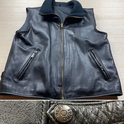 Chaleco Motociclista Cuero Vintage Motocicleta Wes Cal 45 Broches Años 70 80 Andre Pequeño Foto 1 de 4