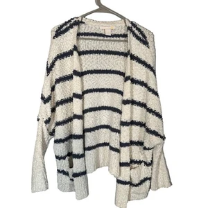 C&C California White & Navy Blue Striped Opened Front Knit Cardigan Women Sz S - Picture 1 of 9