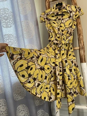 Moda International Women's Yellow Floral Print Fit & Flare Dress Size 2 Cotton - Image 1 of 4