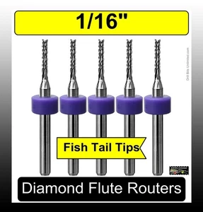 Punte per router 1/16" carburo profondità 0,315" flauti diamantati 5 PZ G10 FR4 CNC PCB R132 - Foto 1 di 5