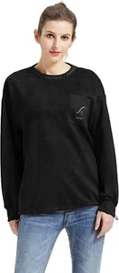 Women's Casual Long Sleeve Round Neck T Shirt Solid Color Pullover Loose Shirt R - Picture 1 of 30