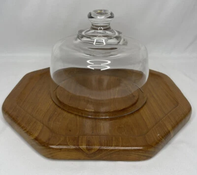Bandeja de charcutería de queso de madera de teca de colección tapa de cúpula de vidrio hecha por delfines en Tailandia Foto 1 de 4