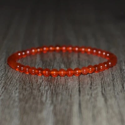 Natural 4mm Carnelian Beaded Bracelet Red Gemstone Stretch Bracelet for Healing - Image 1 of 2