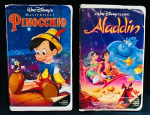 2 Classic Walt Disney VHS Tapes~Pinnocchio (Masterpiece) & Aladdin (Classic) - Picture 1 of 2