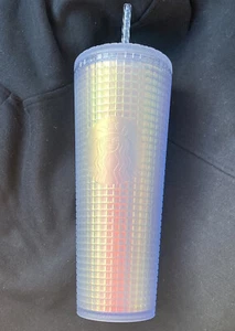 Starbucks 2022 Iridescent White Frosted 24oz Venti Grid Tumbler NEU - Bild 1 von 4