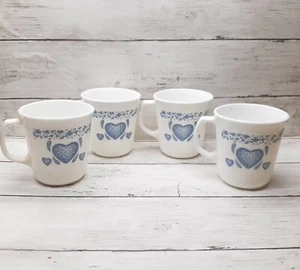 Juego de 4 tazas de café Corelle Blue Sponge Hearts de colección tazas Corning Ware EE. UU.  - Imagen 1 de 11