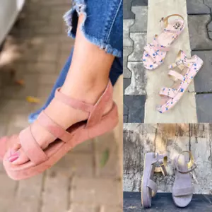 Women’s Summer Beach Sandals Casual Flip Flops Ladies Mid Wedge Shoes Size - Picture 1 of 4