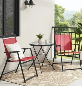 3 Piece Garden Backyard Patio Outdoor Furniture Table Folding Chairs Bistro Set - Picture 1 of 12