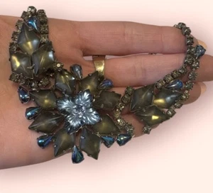 Große geformte Glas blau grau Öl Slick Strass Halskette Vintage Schmuck LESEN - Bild 1 von 10