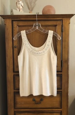 Suéter tejido sin mangas adornado de lana de cordero/angora Josephine Chaus talla pequeña Foto 1 de 4