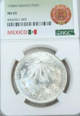 1938 MEXICO SILVER 1 PESO NGC MS 65 GEM BU SILKY FROSTY LUSTER BEAUTIFUL COIN - Image 1 of 4