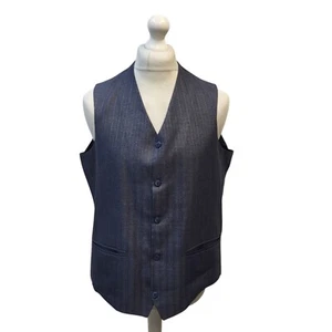 Vintage Blue Striped 2 Pocket Smart Formal Waistcoat UK Men's XL 44" - Picture 1 of 3