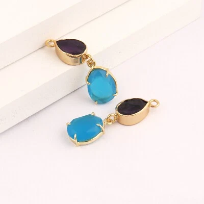 Natural Amethyst Gemstone Brass DIY Jewelry Making Connector Pair - Image 1 of 3