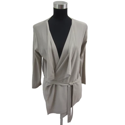 Cárdigan suéter tejido ligero con cinturón delantero abierto beige CHAUS Petites talla PM Foto 1 de 4