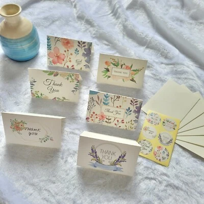 6Floral Designs 4x5.5 inch Thank You Cards with Envelopes & Stickers for Wedding - Image 1 of 4