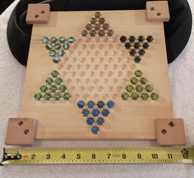 Vintage Wood Chess Chinese Checkers Cardinal Game Board Glass Marbles USA 1960s - Image 1 of 4
