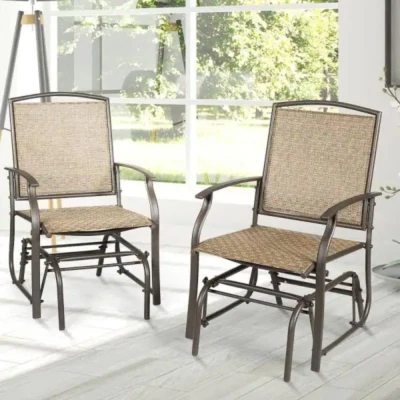 Outdoor Glider Swing Single Rocking Chair 2-Person Brown Metal (Set of 2) NEW Foto 1 de 4