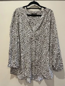 Autograph 16 top blouse animal Leopard Print Plus button up long sleeve V neck - Picture 1 of 11