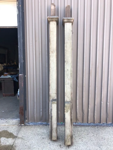 c1870 pair antique boxed porch posts BEEFY molded crown 101.5” x 6” sq 13” exten Cover