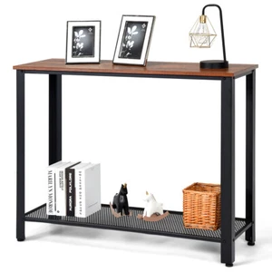 Modern Bar Coffee Table Console Sofa Table Home Metal Frame Wood Look Black - Picture 1 of 7
