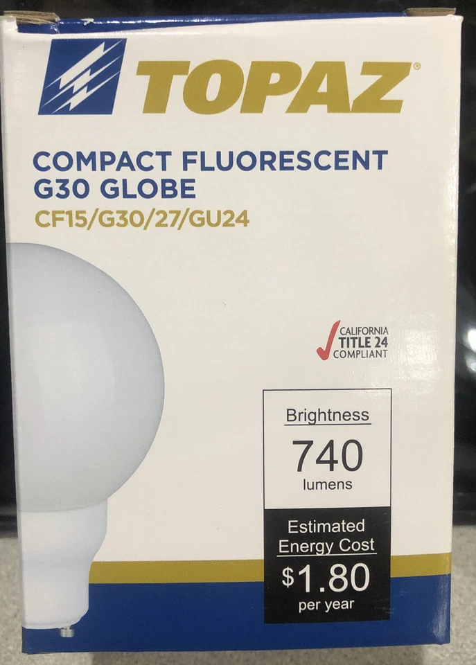 TOPAZ CF15/G30/27/GU24 GLOBE Bulb GU24 BASE!  Compact Fluorescent 740 Lumens - Image 1 of 2
