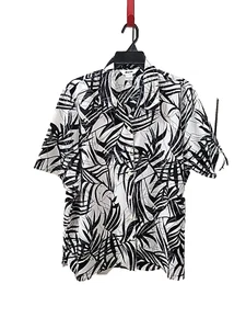 Alia Short Sleeve Button Up Blouse Womens Size 18 White Gray Black Palm Fronds - Picture 1 of 10