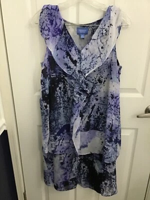 Vestido Simply Vera Vera Wang Azul Blanco Sin Mangas Volantes Sin Mangas En Capas M Foto 1 de 4