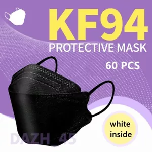 60 PCs Black KF94 Disposable Face Mask 4 Layer Filters Breathable Mask - Picture 1 of 7
