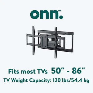 onn. Full Motion TV Wall Mount for 50" to 86" Tvs, up to 15° Tilting - Picture 1 of 12