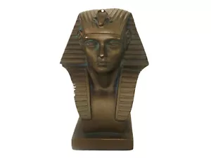 Busto Re Tutankhamon, statua in gesso dipinto bronzo, patina e graffi, vintage - Foto 1 di 10