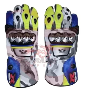 Motorbike Racing Gloves Suzuki Style Camouflage Leather Protective Gear GPX Spor - Picture 1 of 2