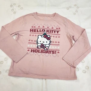 Hello Kitty Shirt Long Sleeve XL (14/16) Girls Sanrio holiday kitty core T Pink - Picture 1 of 4