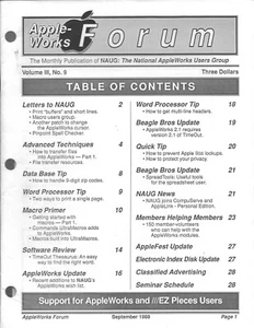 AppleWorks Forum Magazine, September 1988 for Apple II II+ IIe IIc IIgs - Picture 1 of 3
